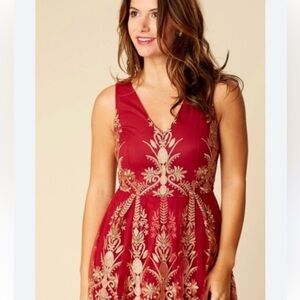 Altar'd State Christmas Holiday Red Gold Mini Dress Size Large